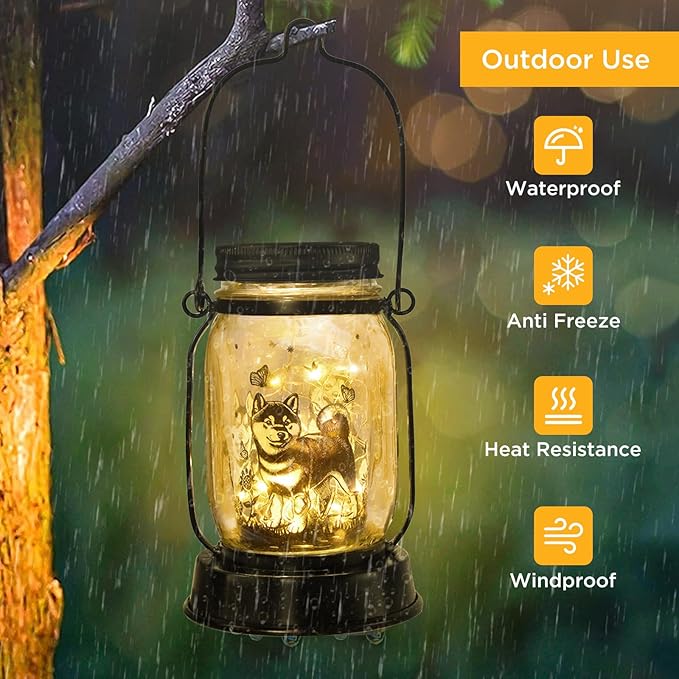 Shiba Inu Gifts for Women/Men Shiba Inu Solar Lanterns Mom Birthday Shibe Dog Lovers Lantern Pet loss Animal Doge Memorial Lights Solar Garden Decoration for Yard, Patio,Backyard,Porch Torches