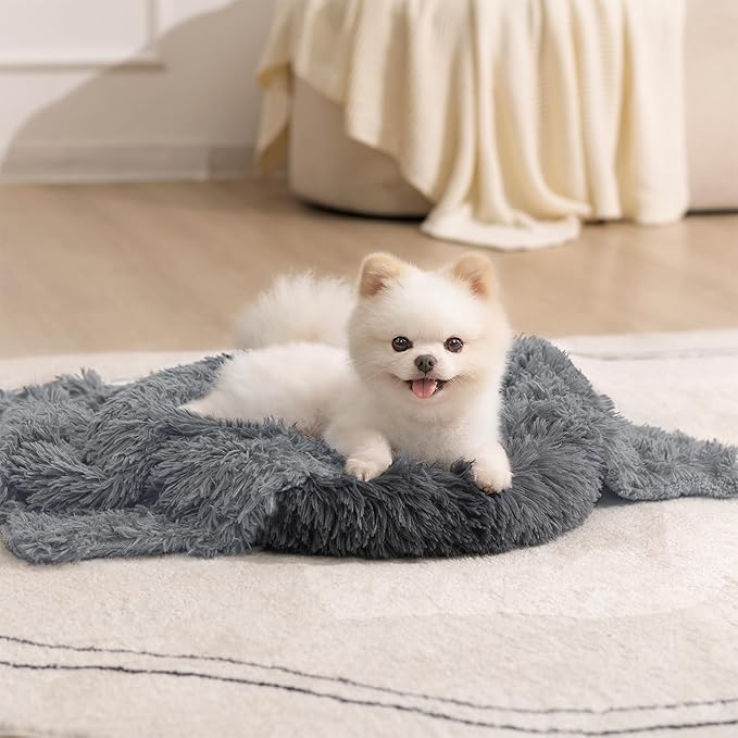 gogobunny Waterproof Dog Blanket for Couch & Furniture Protection - Super Soft Reversible Throw for Large Dogs & Cats, Calming Washable Fur & Sherpa Pet Blanket (25x35 Inch, Light Grey)
