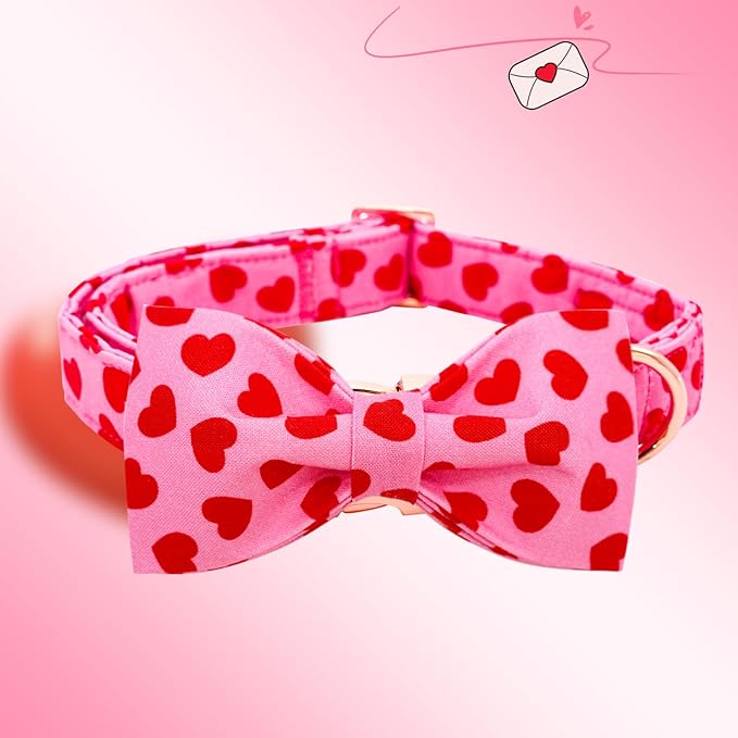 Lionheart glory Dog Bow Collar Valentine's Day Dog Collar for Small Dogs, Hearts Dog Collars with Bowtie Spring Dog Collar Pet Collar Bows