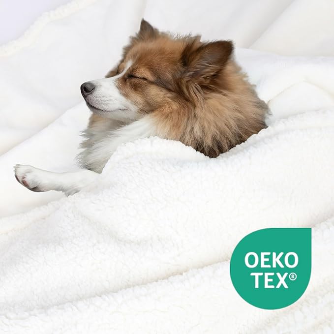 Waterproof Dog Blanket for Large Dogs - Reversible Washable Pet Blanket, Soft Sherpa Fleece Furniture Protector, Cat Throw Bed Couch, Cream, 60"x80"