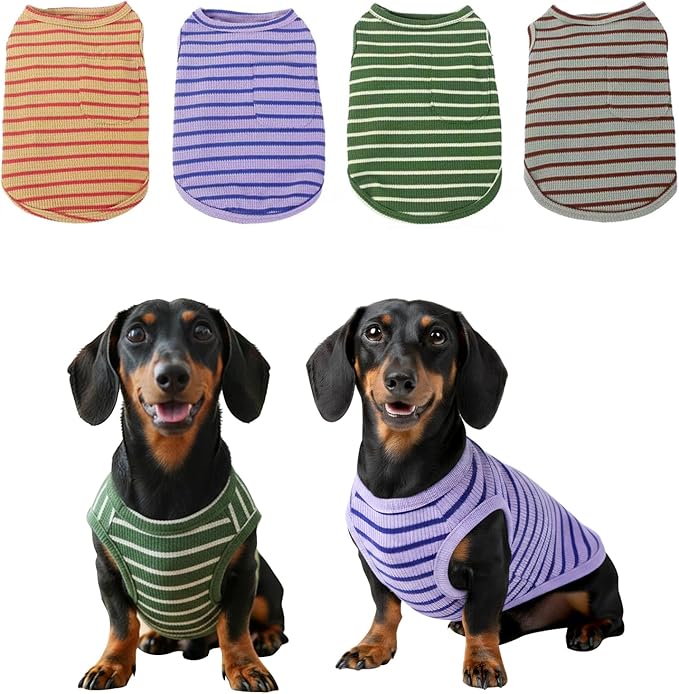 Dog Clothes, Stripe Dogs Shirts for Small & Medium Breeds, Pet Tank Top, Breathable Waffle Fabric Puppy Outfit, Shirt for Chihuahua, Yorkie, Dachshund, Corgi (4Pack, Medium)