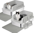 TENTIZON 2 Pack Large Stainless Steel Cat Litter Boxes, Open Top Metal Kitty Litter Tray with High Sides, Litter Mat, Scoop for Indoor Cats, Kitten,Big Cats, No Odor, No Mess, Leak Proof, Easy Clean