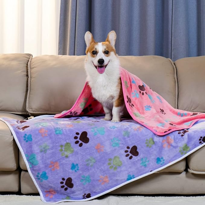 Luciphia 1 Pack 6 Dog Blankets Cat Soft Fluffy Fleece Pet Blanket Warm Cute Print Design Puppy Kitten Doggy Paw Large(41"x31")