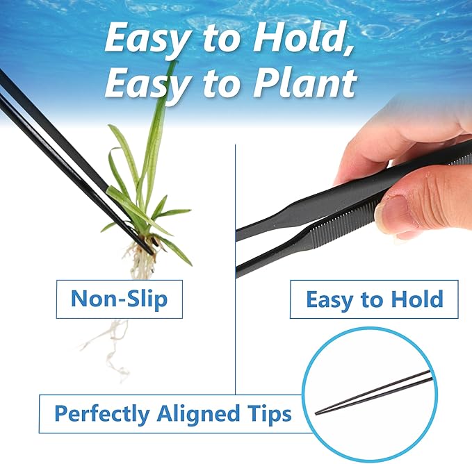 Long Tweezers for Aquascaping, 2 Pack 25cm / 9.8in Fine Tip 1mm – Tools for Aquarium Plants, Terrariums, Fish Tank & Reptile Feeding