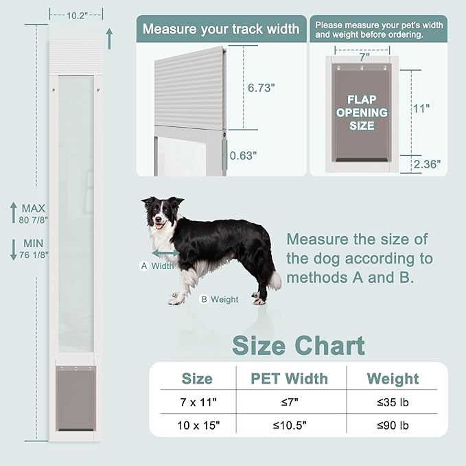 Sliding Glass Pet Door Insert, Up to 35lb for Doggie & Puppies Adjustable 77"-81" Height, Easy Install Aluminum Doggy Door with Lock,Patio Access for Small Pets