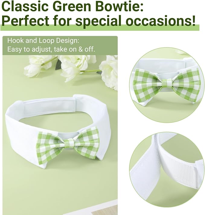 Segarty Dog Bow Tie for Neck Girths 16.5-21.2in, Adjustable Green Plaid Bowtie Collar for Extra Large Dog, Pet Necktie Comfortable Cotton Grooming Accessories for Formal Wedding Holiday Birthday Party