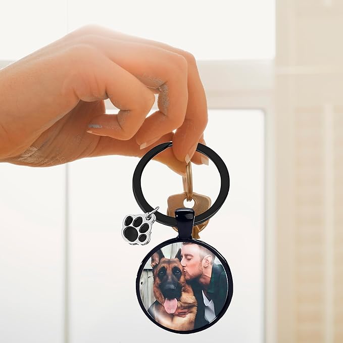 Custom Pet Photo Keychain Personalized Photo Pawprint Dog Tag Keychain Engraved Keyring Animal Pet Lover