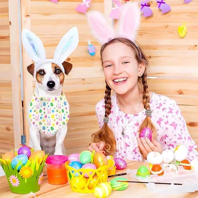 Easter Dog Bandana, 2 Pack Adjustable Holiday Party Pets Rabbit Easter Egg Bandana Triangle Bibs Dog Cat Scarf Set