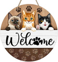 Deroro Welcome Cats Front Door Sign, Paw Prints Wood Door Hanger Outdoor Outside Porch Decor Pet Lover Owner Gifts, Farmhouse Wooden Wreath Indoor Wall Hanging Decoration