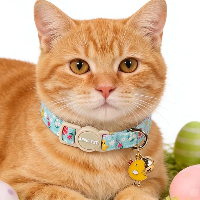 ARING PET 2 Pack Easter Dog Cat Collars, Cute Breakaway Kitten Small Easter Egg Rabbit Chick Collars with Bells for Girl Boy Cats-Blue & Mint Green