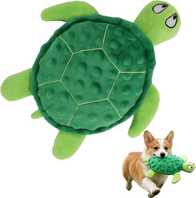 Squeaky Sea Turtle Plush Dog Toy – Durable, Interactive Chew Toy for Small Dogs – Relieves Anxiety & Teething – Keeps Puppies Busy, No Mess, Perfect for Indoor Play (Green)