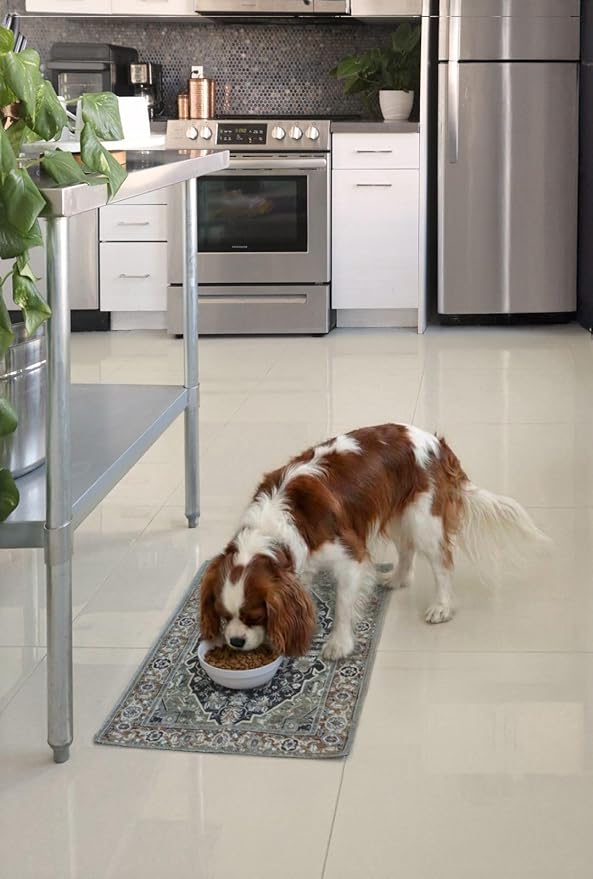 LOVEWAG Waterproof 2-Pack Pet Feeding Mats - 16" x 24" Premium Cat & Dog Food Mat - Non-Slip, Machine Washable Food Mat Protects Floors & Contains Water Bowl Spills - Pet Place Mats (Bohemian Jewel)