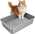 X-Large Stainless Steel Litter Box with High Sided, Metal Cat Litter Box, Odor-Free Non-Stick Litterbox Pan, Easy to Clean Pet Supplies Toilet Tray for Indoor Cats, Kittens or Multicat Homes