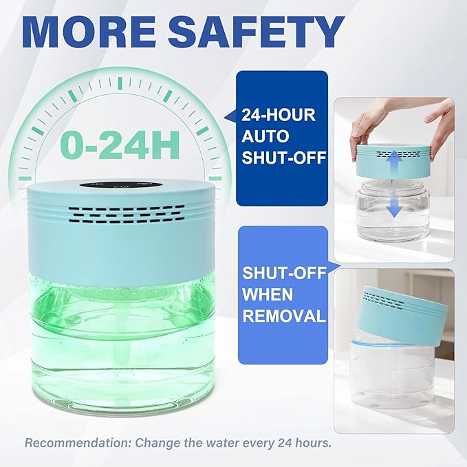 Water Air Purifiers for Home, Water Based Air Purifier Fits Essential Oil, Air Washer Purifier with 8 LED Lights, 24H Auto Shut-off, 3 Speeds, Air Revitaizer for Bedroom Office Living Room Pets Smoke