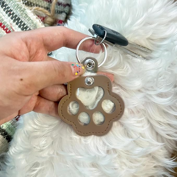 Dog Hair Keychain, Leather Pet Hair Collector Keychains, Pet Fur Keepsake Gift, Paw Charm for Collecting Cat Dogs Fur
