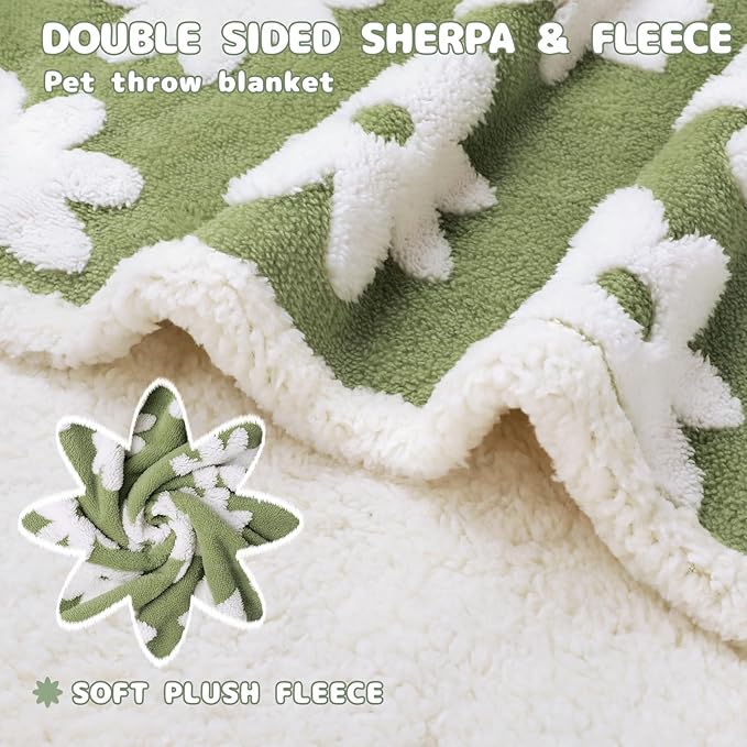 Luciphia Waterproof Pet Blanket for Medium Large Dogs Washable Fluffy Thick Jacquard Shag Fleece Warm Sherpa 3D Textured Flower Print for Cats Puppy Couch Protection (Green,85x57 inches)