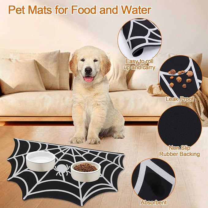 Halloween Pet Mat for Food and Water, Pet Feeding Mat for Dog Cat Bowl Absorbent Anti-Stain Non-Slip Quick Dry Easy Clean Floor Placemat, Pets Accessories Indoor (20 * 31.5 in)