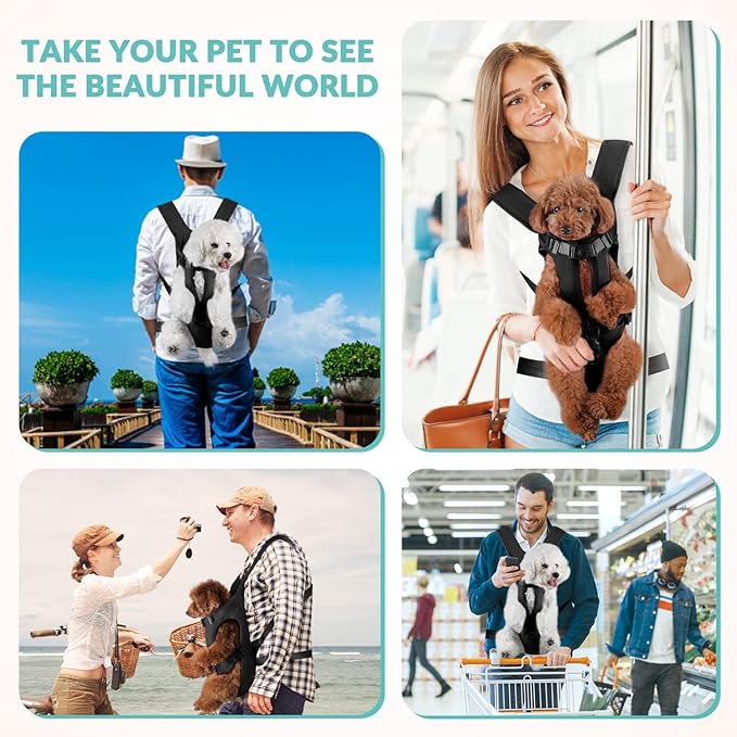 Dog Carrier Backpacks, Adjustable Dog Backpack Carrier, Legs Out Easy-fit Dog Chest Carrier for Medium Small Dogs, Hands Free Dog Front Carrier for Hiking, Cycling（Black M）