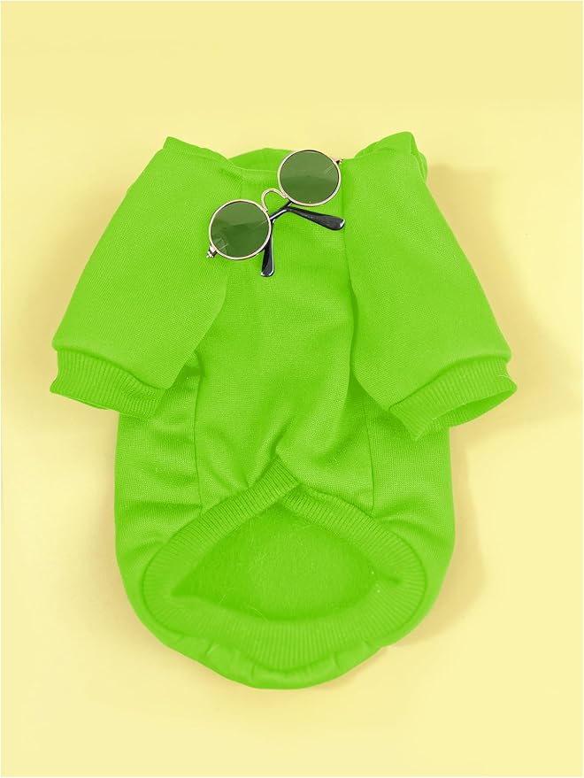 QWINEE 3Pcs Dog Hoodie Cat Apparel Dog Custume Set with Necklace and Sunglasses Pet Clothes for Puppy Small Medium Dogs Cats Green Small