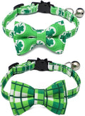 2-Pack Breakaway Cat Collars with Removable Double-Layer Bow Tie and Bell for Boy and Girl Cats,Safety Kitten Collars Suitable for Festivals and Daily. (St. Patrick's Day1)