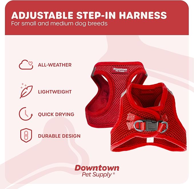 Downtown Pet Supply Step in Dog Harness No Pull, X-Large, Red - Adjustable Harness with Padded Mesh Fabric and Reflective Trim - Buckle Strap Harness for Dogs