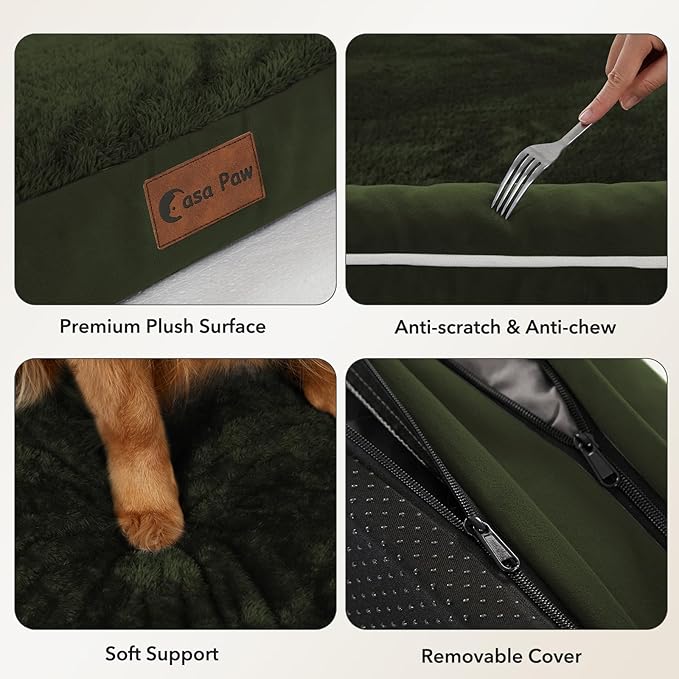 Orthopedic Dog Beds for Extra Large Dogs, Waterproof Egg Crate Foam XL Dog Bed with Sides 48x30Inch, Big Dogs Couch Beds with Removable Washable Cover and Nonskid Bottom, Olive Green