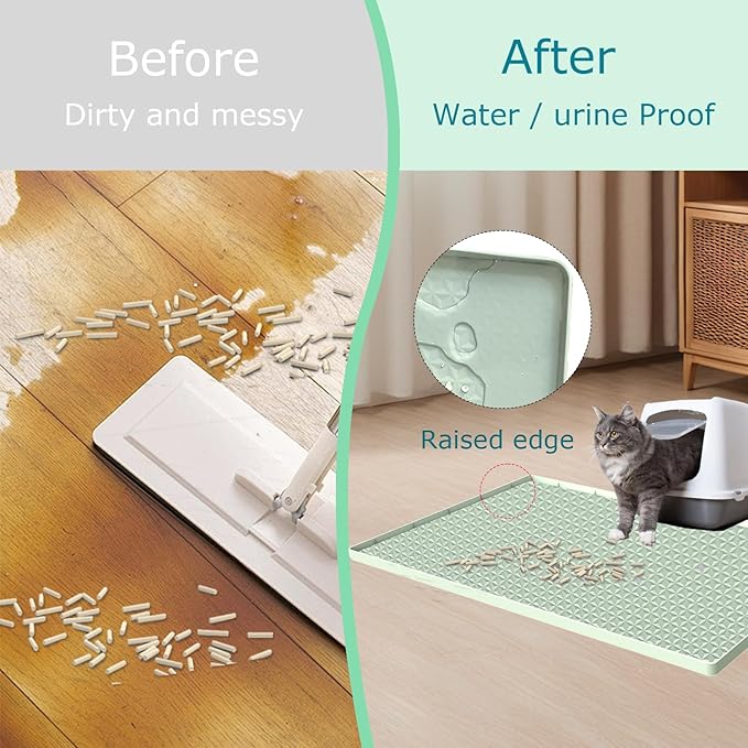 Cat Litter Mat for Litter Box, Silicone Large Cat Litter Trapping Mat - 51.2x25.6 in, Waterproof & Non-Slip, Durable & Easy Clean, Green