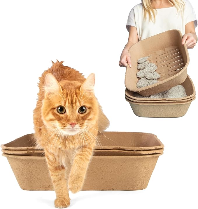 Kitty Sift (Set of 2 Litter Boxes & 1 Sifting Liner) Disposable Sifting Cat Litter Box Jumbo, 3 Count, Durable and Portable for Travel with Odor Control