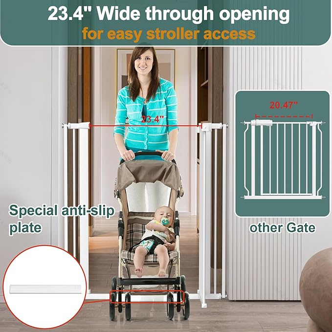 40.55" Tall, 69.48-77.36 Inch Wide, 1.37" Ultra Narrow Spacing Dog Pet Baby Gate Indoor for Doorway Hallway, Pressure Mounted 70 71 72 73 74 75 76 77 Inches Wide