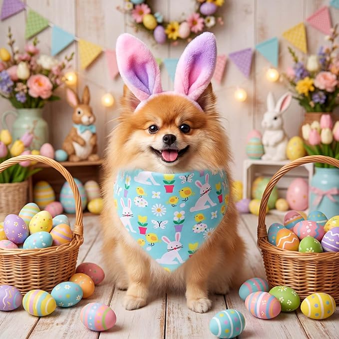 Youyole 120 Pcs Easter Dog Bandana Bulks Bunny Dog Bandanas Rabbit Egg Pet Scarf Soft Cat Triangle Scarfs Easter Day Pet Bandana Bibs for Small and Medium Breed