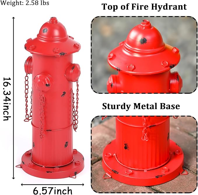 Fire Hydrant for Dogs to Pee on, Metal Puppy Pee Post for Dogs, Red Fake Fire Hydrant with Stakes, Pee Post for Dog Outdoor Indoor Training Tool Garden Yard Lawn Ornament Statue, 16.3" H
