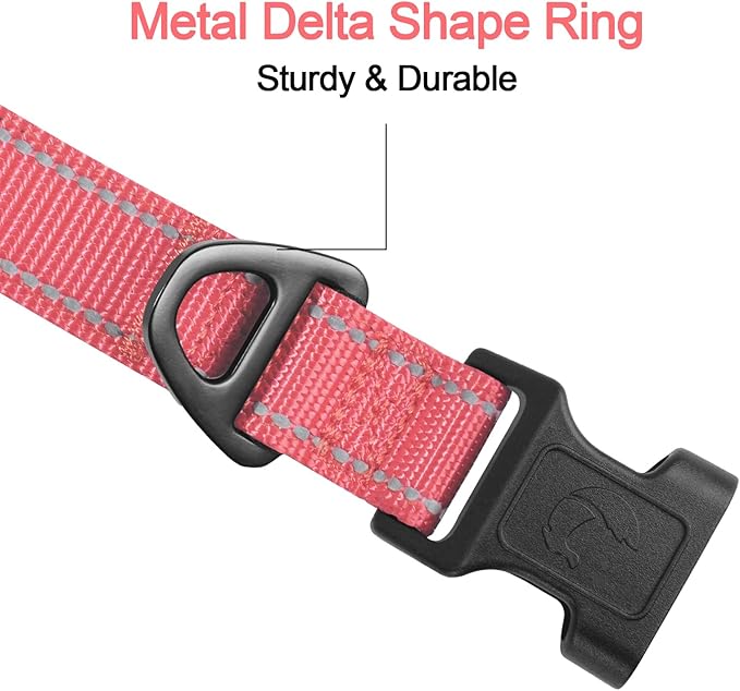 Joytale Reflective Dog Collar, Soft Neoprene Padded, Metal D-Ring, Nylon Pet Collar Adjustable for Large Dogs, Neon Pink, L