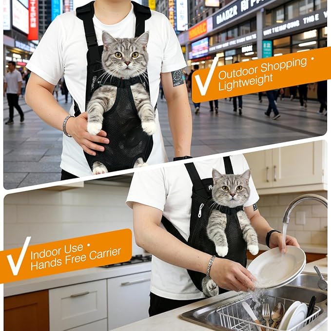 Pawaboo Pet Carrier Backpack, Adjustable Pet Front Cat Dog Carrier Backpack Travel Bag, Legs Out, Easy-Fit for Traveling Hiking Camping for Small Medium Dogs Cats Puppies, Small, Black