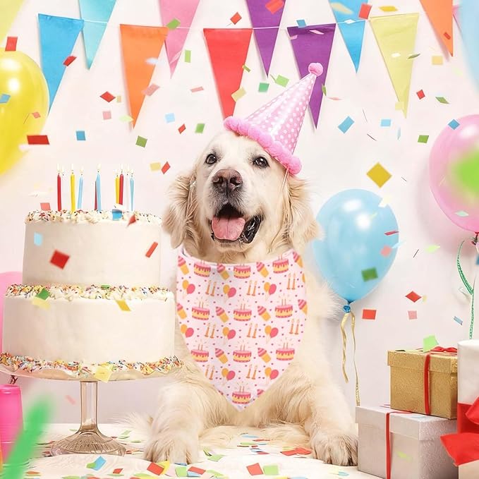 Birthday Dog Bandanas, Double Side Reversible Large Pet Bandanas, Adjustable Triangle Holiday Scarves for Dogs Girl Boy Pets, Christmas Stocking Stuffers for Dogs