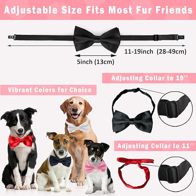 Black Bow Tie for Dogs, KOOLMOX Adjustable Dog Bow Tie Collar for Medium and Large Dogs Cats Pets Wedding Birthday Graduation Holiday Christmas Cosutmes