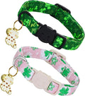 St. Patrick's Cat Collar-2 Pack Collars Pink and Green Four-Leaf Clover&Trefoil Print Breakaway with Kitten and Bell Pendant Safety Buckle Adjustable Pet Collar for Cats and Small Pets