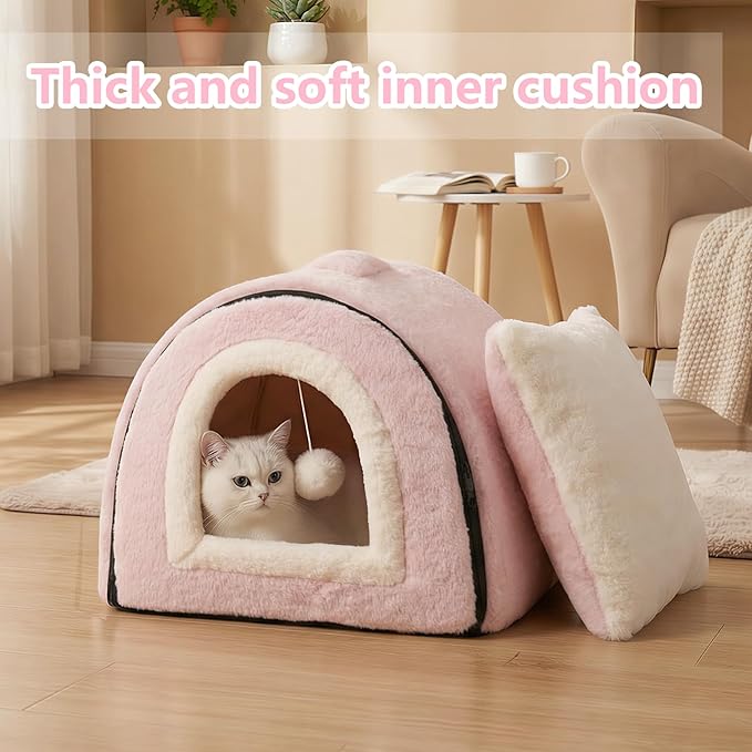 Cat Bed for Indoor Cats，Foldable cat cave，Anti-Slip & Water-Resistant Bottom，cat Houses for Indoor Cats or Small Dogs, Kitten Tent, Rabbit Bed (Pink, L:(17.5"×16.9"×15.9"))
