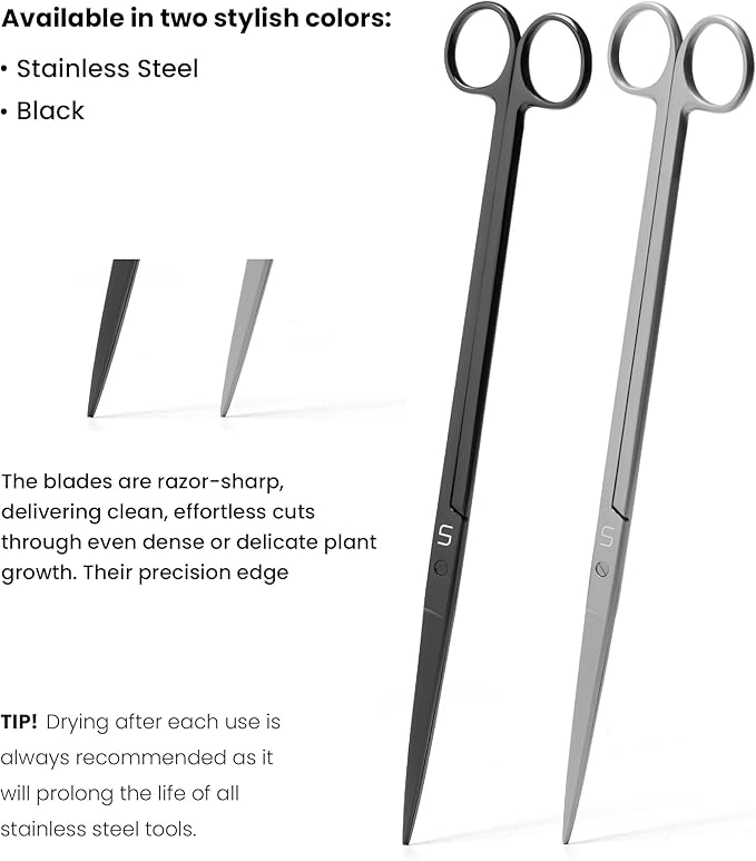 UNS Aquascaping Tools - Stainless Steel, Rust Resistant, Freshwater Planted Tank, Saltwater Reef Aquarium Maintenance Accessory - Trimming Stems & Carpets, Coral Cutting - Straight Scissors, Black