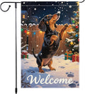 Dachshund Welcome Garden Flag 12x18 Inch Double Sided Christmas Burlap Yard Banner Winter Holiday Outdoor Decor for Dog Lovers Home Seasonal Decoration