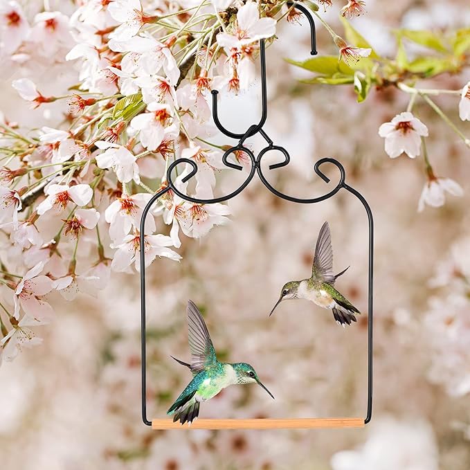 2 Pack Hummingbird Swings and Perches Metal Frames with Wooden Dowel, Bird Swings Outdoor Perches with Iron S Hooks for Hanging Indoor Outdoor Trunk Lawn Patio Garden