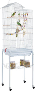 Yaheetech 62.5-inch Roof Top Flight Bird Cage for Parakeets Cockatiels Conures Finches Lovebirds Canaries Budgies Small Parrots, Large Birdcage with Detachable Rolling Stand, White