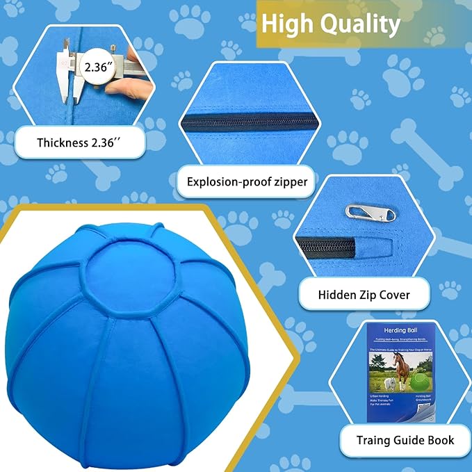 Herding Ball for Dogs, Dual Layered Herding Dog Ball Set for Australian Shepherd, Cattle, Collie, for Dog, Agility Equipment- Free Training Book