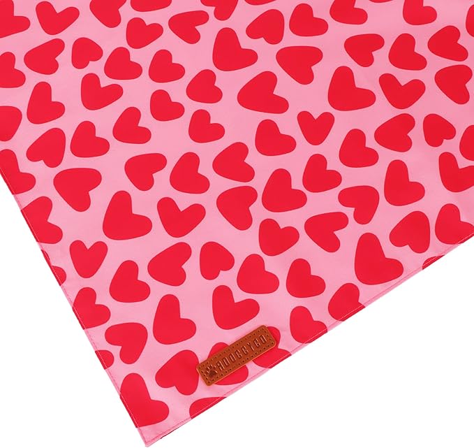 ADOGGYGO Valentine Dog Bandana 2 Pack, Reversible Red Pink Heart Puppy Scarf Bib, Adjustable Fit Valentine Bandanas for Small Dogs Pets (Small)