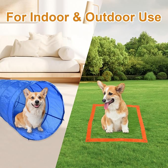 Agility Training Equipment for Dogs, Dog Agility Course Backyard Set Include Tunnel, Jumping Ring, Pause Box, 6 Weave Poles with Carry Bags