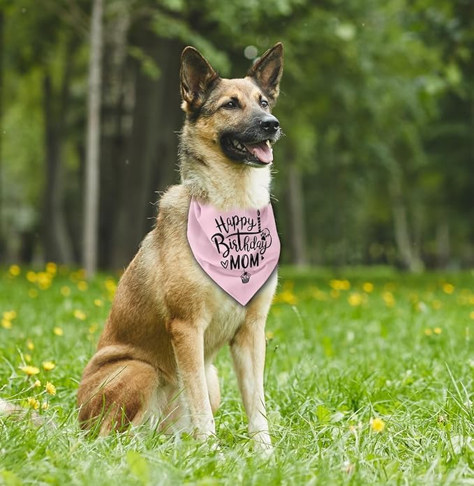 Dog Bandana, Happy Birthday Mom Dog Bandana, Dogs Scarf Classical Pink Printing, Dogs Scarf Accessories, Doggy Kerchief Pet Head Kerchief, Doggy Kerchiefs Gift for Mom Birthday Party (L14)