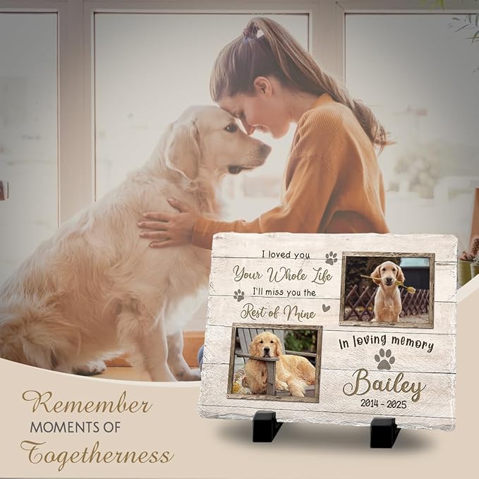 Personalized Rectangle Shaped Memorial Headstones for Dog Cat Passing Away - in Loving Memory Gifts for Condolences - Plaque Color to Show Vibrancy of Your Furry Friends for Pet Lovers