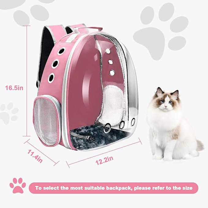 Cat Backpack Carrier, Pet Cat Carrier with Ventilated Design for Carrying Puppy Cats, Pet Carrier Backpack for Traveling/Hiking/Camping/Outdoors Airline Approved Travel Carrier(Pink)
