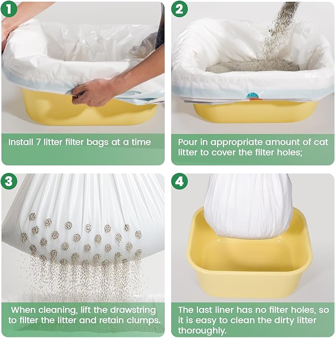Sifting litter bags with 7-Day Litter System, Heavy Duty Thickened litter liners, 37x18 Inch (7 Pack) For Most Litter Boxes and Cat Supplies