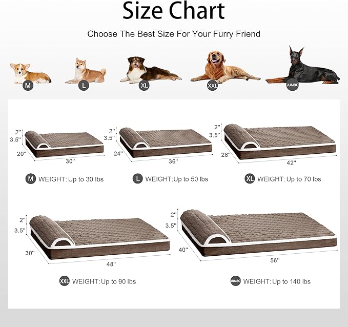 Orthopedic Jumbo Dog Bed Large Sized Dog with Pillow 56''X40'' Waterproof Soft Comfortable Egg Crate Foam Pet Crate Beds Mat with Removable Washable Cover and Non-Slip Bottom, Taupe