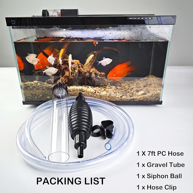 7ft Aquarium Gravel Vacuum Cleaner - Hand Pump Siphon Water Changer for Fish Tank Cleaning Gravel & Sand